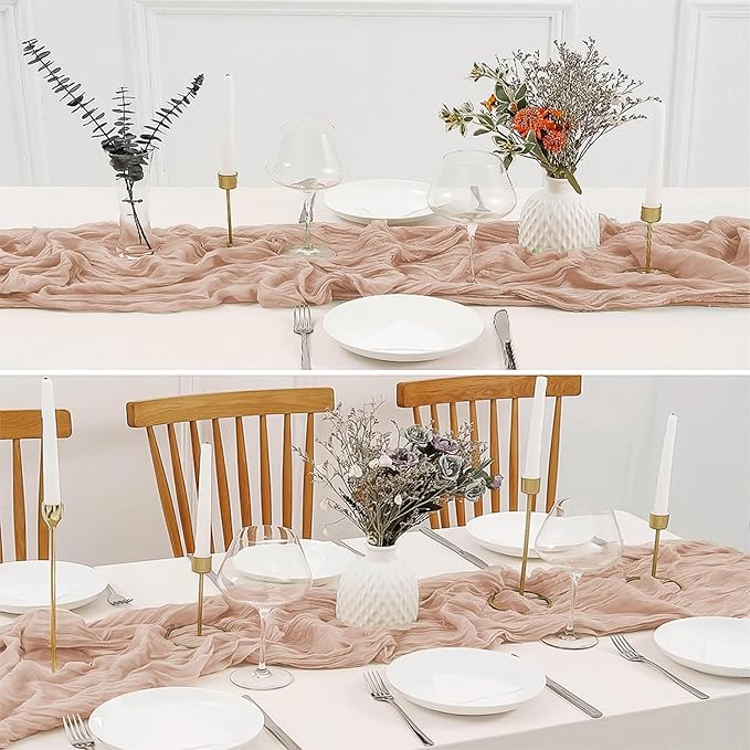 2 Pack 10 Ft Cheesecloth Table Runner Light Pink Gauze Long Table Runners Boho Gauze Cheese Cloth Table Runner Rustic Sheer Runner for Wedding Party Table Decor ( 35 x 120 Inch )