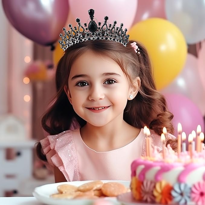 Schmoopy Tiara Crown for Women, Crystal Tiara for Bridal Prom Queen Birthday Birthday Party (B-Black)