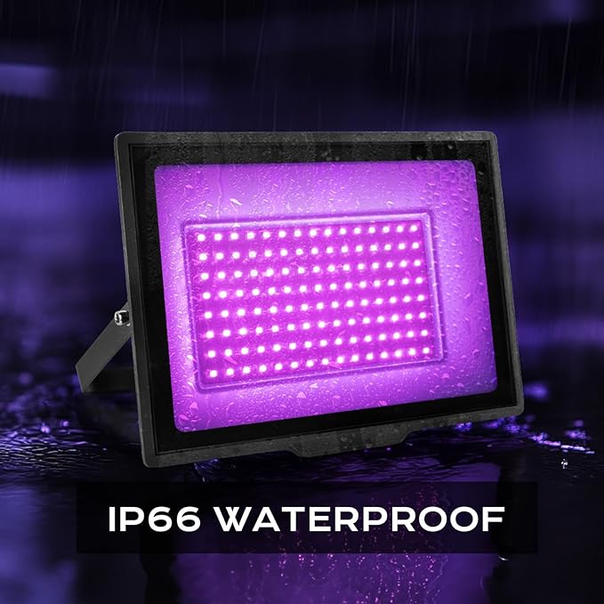 2 Pack 80W LED Black Lights, IP66 Waterproof Blacklight Flood Lights with Plug & Switch, UV Lighting for Halloween Party, Glow in The Dark, Body Paint, Stage & Neon Glow Decor