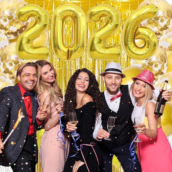 2026 Balloons, 2026 Number Balloons, 2026 Gold Balloon, Foil Happy New Year Balloon for New Year Eve Party Supplies 2026 Graduation Decorations Anniversary Birthday Home Office Decorations, 16 Inch