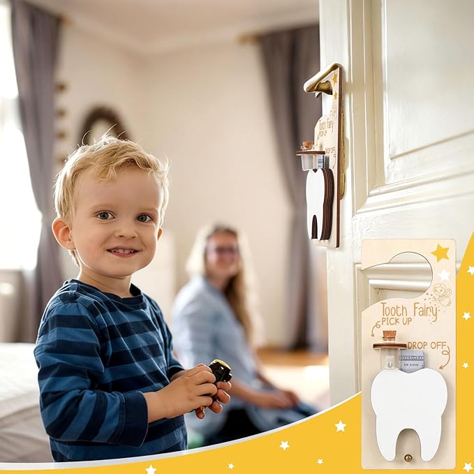 Tooth Fairy Holder Bag Hanger with Money Slot Keepsake Bottle Velvet Pouch Tooth Fairy Box Encourage Gift for Lost Teeth Boy Girl Milk (Fresh,Brown)