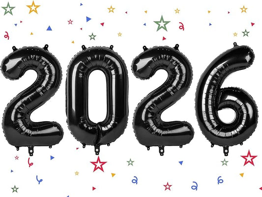 2026 Balloon - Black Birthday Number Balloons, 40 Inch Large Foil Balloons for Men Women Boys Girls Black Themed Birthday Decorations，Number 2026 Balloon