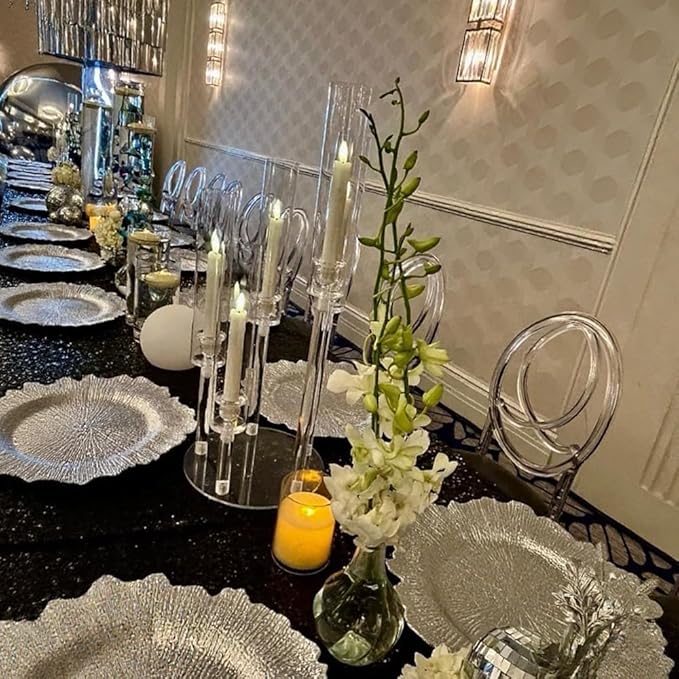 10Pcs Acrylic Candelabra Centerpieces for Wedding,5 Arm Clear Candelabra Table Centerpiece Acrylic Candle Stick Holders with Removable Lampshade for Party Easter Fireplace Decor Fit 0.8 LED Candle