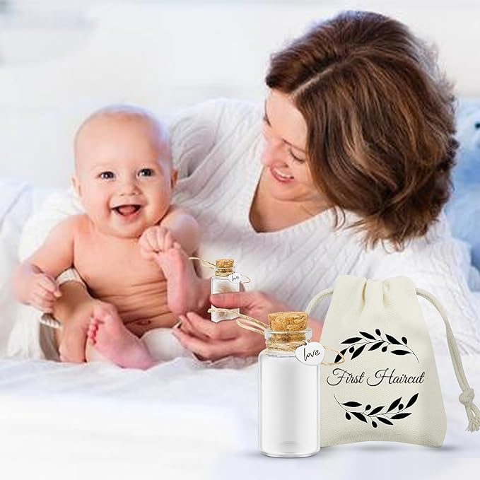 Baby First Haircut/Curl Keepsake Glass Bottle with Cork, Jar for Fetal Hair Storage and Memorial, Gift for Newborn Christening Baby Shower, Comes with Gift Bag (Love)