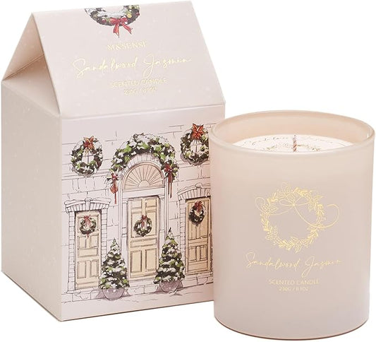 M&SENSE Christmas Holiday Candle - Sandalwood Jasmin Scent, 8.1oz Soy Wax, Ideal Winter Home Decor Gift for Women and Men