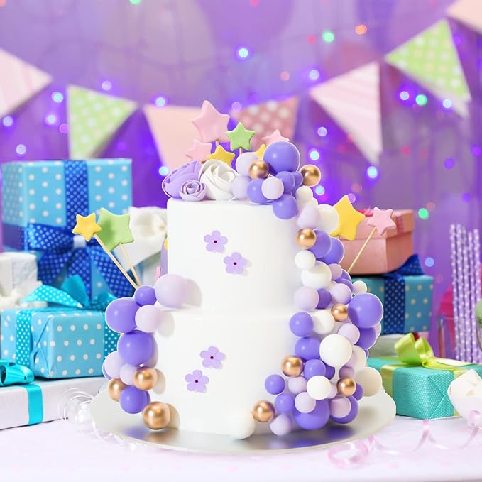 ASTARON 32 Pcs Ball Cake Topper Decorations Mini Balloons Cake Topper Sticks Foam Balls Cake Picks Cake Topper Balls Cake Decorations for Wedding Party Birthday Cake Decorating (Purple Gold)