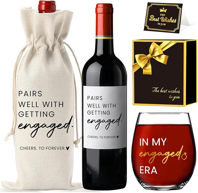 FBCCZEY In My Engaged Era Wine Bag Glass Engagement Gifts for Couples Her Engagement Party Decorations Gifts for Engaged Couple