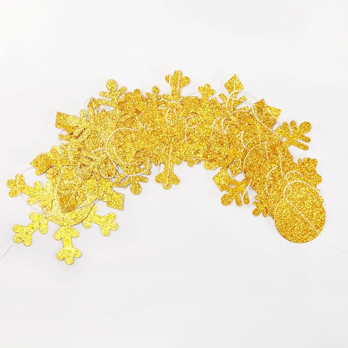 Snowflake-Snow Gold Christmas Party-Decoration Garland - 52Ft Winter Wonderland Frozen Hanging Paper Streamers,Birthday New Year Supplies Decor Lasting Surprise