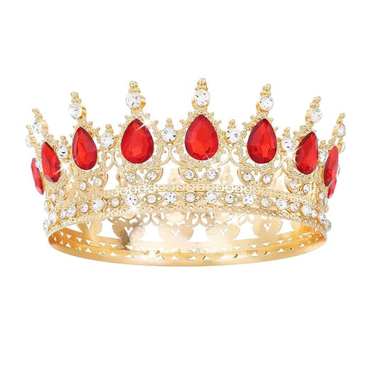 Red Crown for Women Crystal Tiara and Queen Crown for Girl Wedding Headband for Bride Hair Accessories for Costume Birthday Party Cake Decoration Prom