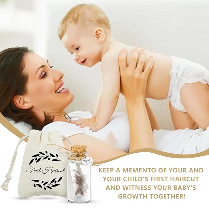 Baby First Haircut/Curl Keepsake Glass Bottle with Cork, Jar for Fetal Hair Storage and Memorial, Gift for Newborn Christening Baby Shower, Comes with Gift Bag (Customized)