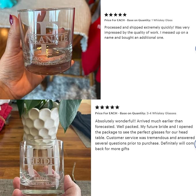 Set Of 5, Personalized Whiskey Glass For Groomsman Gifts, Best Man, Groom, 11oz Old Fashioned Custom Monogrammed Whiskey Glass