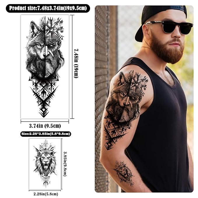 77 sheets Viking Temporary Tattoos Adult, Nordic Celtic Tattoos, Totem Tribal Fake Tattoo Stickers for Viking Costume, Nordic Norse Yggdrasil Valknut Fake Arm Tattoos for Women Men Kids