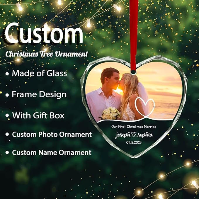 Personalized Round Christmas Crystal Glass Ornaments Custom 2025 Name Ornament for Christmas Tree Decorations Customized Xmas Tree Hanging Gifts for Couple Loves