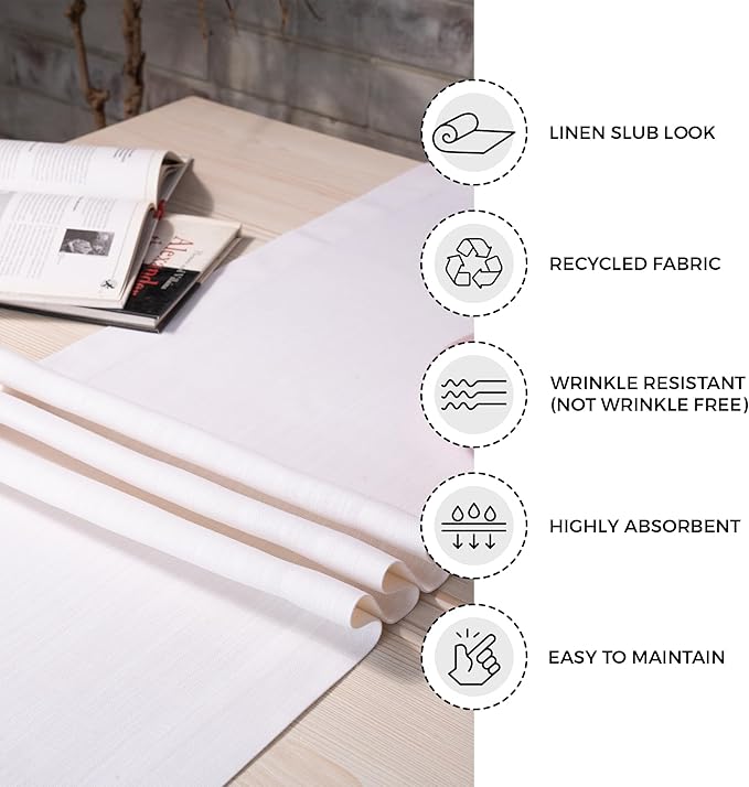 D'Moksha Homes Chambray Cream and White Table Runner 14 x 72 Inch - Faux Linen Table Runner 72 Inches Long - Wrinkle Resistant, Machine Washable for Thanksgiving, Christmas - 100% Recycled Fabric