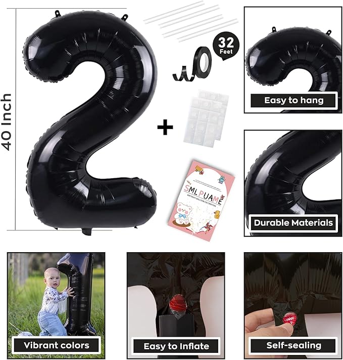 Smlpuame 40 Inch 2025 Balloons Black, LargeFoil Number Balloons for Happy New Years Festival Celebration Party Supplies Class of 2025 Graduation Decorations