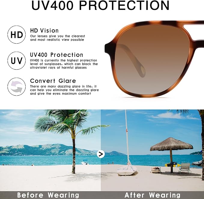YDAOWKN Retro Square Aviator Sunglasses for Womens Mens Vintage 70s Double Bridge Sun Glasses