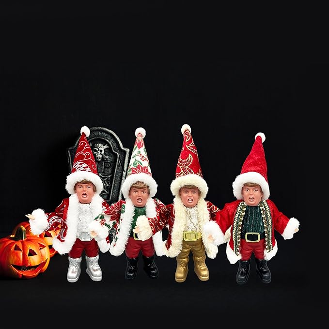 Mini Stand Glitzy Donald Trmp Santa Ornament 18cm (4pk) - Christmas Decoration, Donald Christmas Ornaments Plush for Christmas Party Holiday Home Garden Decor (RED)