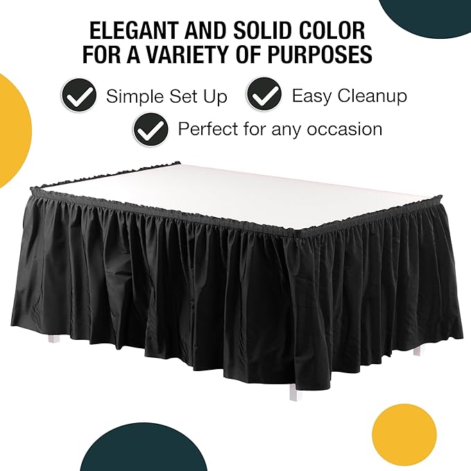 Exquisite Ruffle Table Skirt Black 2 Pack 14 Ft Long Table Skirts for Rectangle Tables 6ft Plus or Round Tables Skirts with Adhesive Strip for Gender Reveal Decor & Happy Birthday Parties