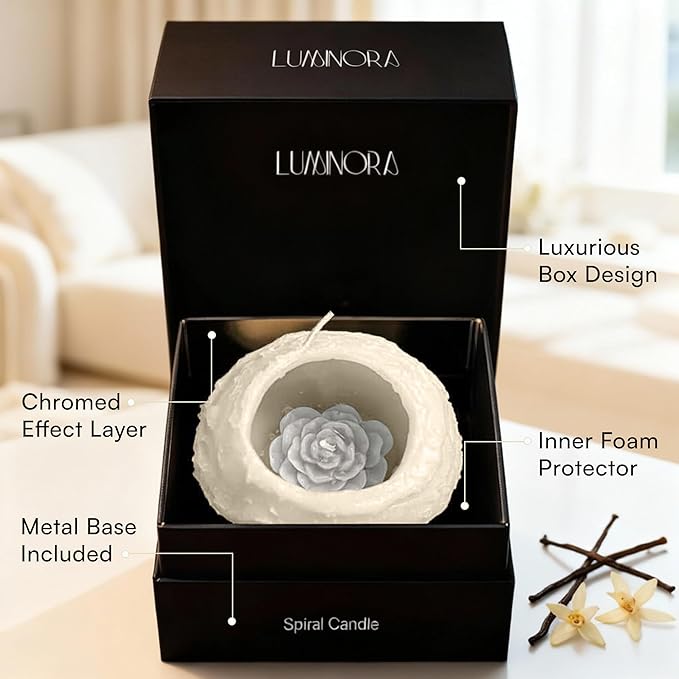 LUMINORA Unique Spiral Scented Candle | Hand-Crafted Soy Decorative Candle with Mesmerizing Spiral Burn, Twisted Wave Design & Premium Gift Box | Winter White | Vanilla Scent |