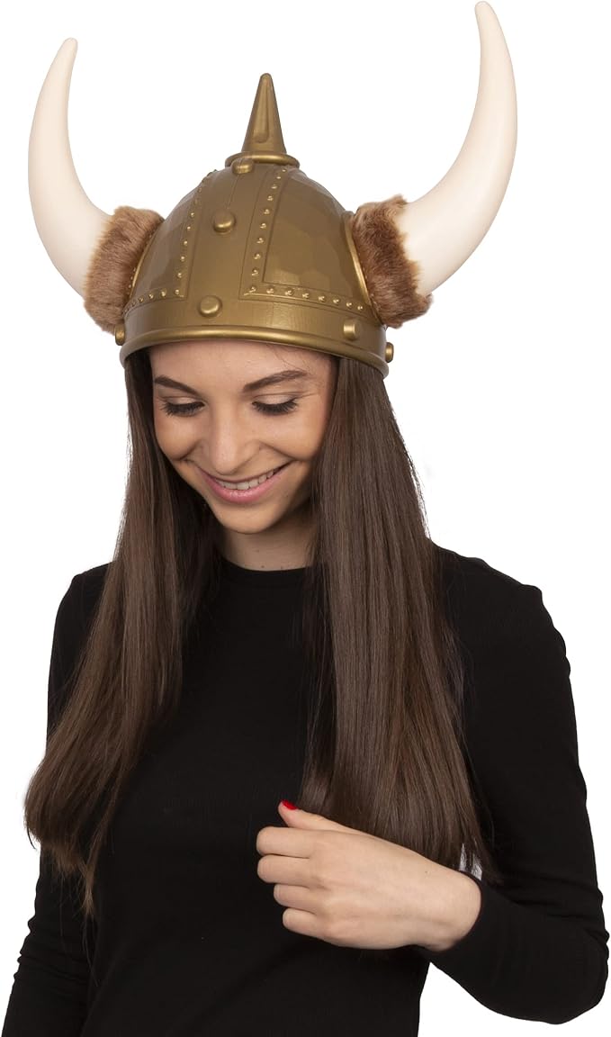 Funny Party Hats Viking Hat with Fur - Medieval Costume - Warrior Helmet
