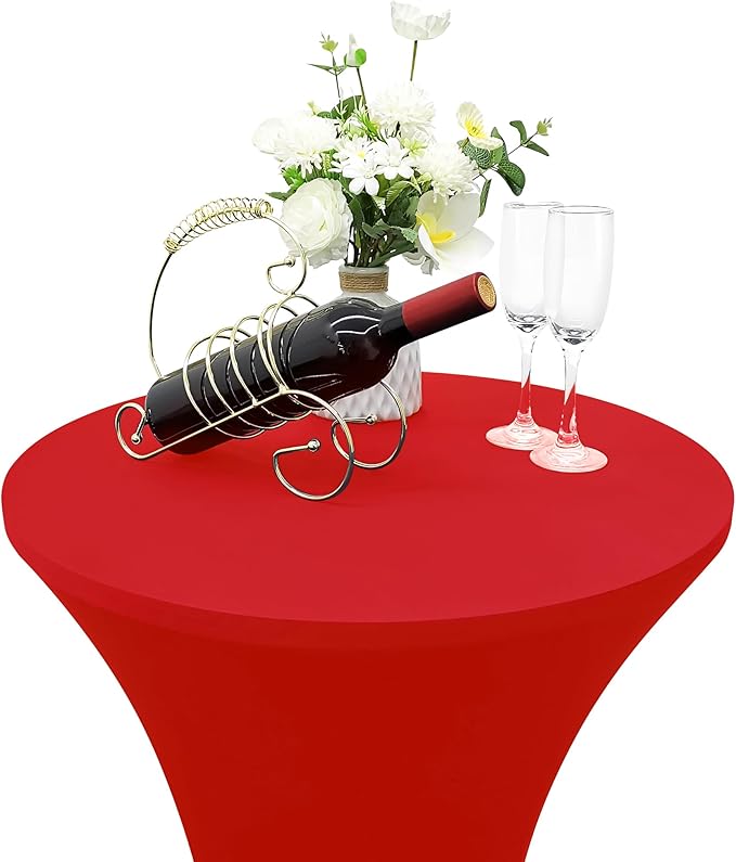 2PCS 24x43 Inch Round Fitted Cocktail Table Cover Red Spandex Cocktail Table Cloth Highboy Fitted Tablecloth High Top Table Cloths for Party Pub Banquet Bistro