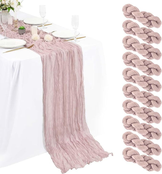 10 Packs Cheesecloth Table Runner Dusty Pink, 10Ft x 35" Gauze Boho Wedding Table Runner Decoration, Wedding Table Decor Table Cloth for Wedding Party Bridal Shower Table