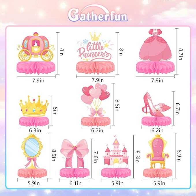 Princess Birthday Party Supplies Kit - Princess Themed Honeycomb Centerpiece ，Table Decorations for Kids' Princess Themed Birthday Party Decorations