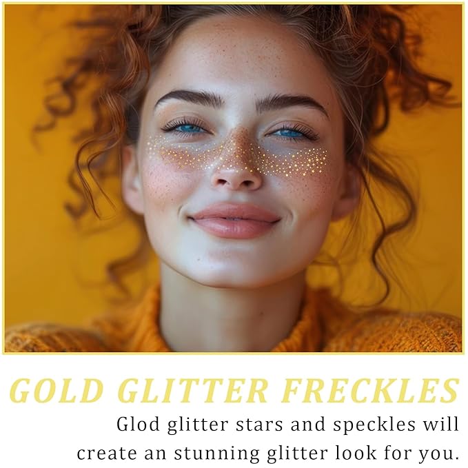 15 Pcs Gold Glitter Freckles Face Tattoo, Gold glitter Freckles Makeup Patches, Waterproof Sparkle Freckles, Glitter Freckles Face Temporary Tattoos for Women