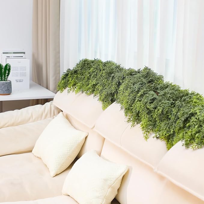 Waydress 1 Pcs 6ft Christmas Cedar Garland Artificial Realistic Soft and Thickness Green Faux Fake Full Cedar Pine Garland for Fireplace Mantel Table Doorframe Indoor Outdoor Xmas Holiday Decoration