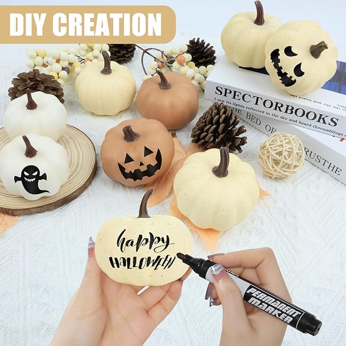 Artgar Foam Pumpkin Decor - 16 PCS Artificial Pumpkin Set - Fall Decor with Mini Pumpkins, Pinecones Maple Leaves Berries for Halloween Thanksgiving Fall Decor, DIY Crafts Tabletop Tray Decorations