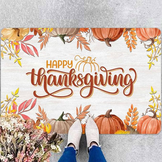 InterestPrint Happy-Thanksgiving Door Mat for Indoor Outdoor Home Decor Autumn Harvest Vintage Door Mats for Autumn Halloween Thanksgiving, 24"x16"inch