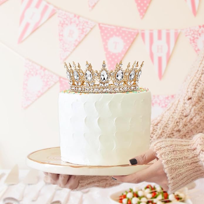 Gold Crown for Women, Crystal Queen Tiaras Headband Wedding Bridal Hair Accessories, Birthday Party Prom Cake Topper