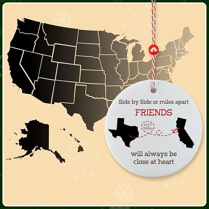 Personalized State Christmas Ornament - Custom Long Distance Gifts for Family Couple Friend Bestie, Customized 2025 Ornament for Those Miles Apart, Close at Heart - Any Two