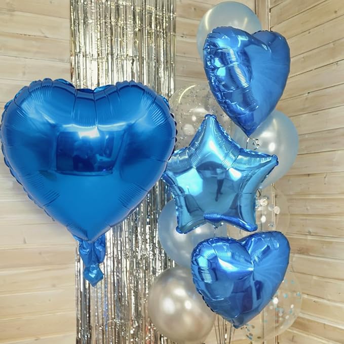 Blue Heart Balloons, 18 Inch Royal Blue Heart Shape Balloon, 12PCS Large Blue Helium Foil Heart Romantic Balloon for Birthday Marriage Wedding Bridal Engagement Party Anniversary Decoration