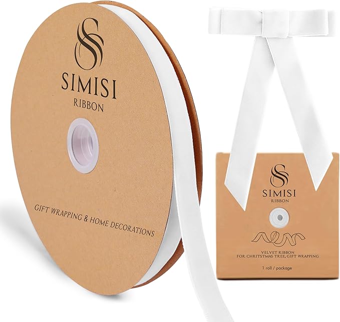 White Velvet Ribbon 5/8'' 25 Yards for Christmas Tree, Gift Wrapping, Flower Bouquet, Wreath Decorations, Bow Making