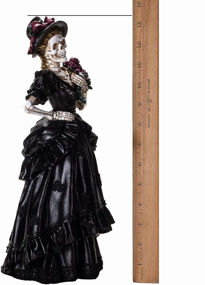 Day of The Dead Skeleton Century Black Colonial Lady with Roses Home Decor Figurine