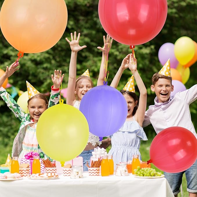 24 Pcs Multicolor Punch Balloons Bounce with Rubber Band Handle Heavy Duty for Birthday party favors, Kid (Multicolor)