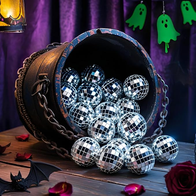 46 PCS Disco Mirror Ball Reflective Mini Glass Hanging Decorations Assorted Silver 6 Inches Large Disco Ball for Wedding Dance Music Ballroom Hall Props Club Stage Backdrop Props (4 inch)