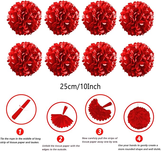 ZERODECO Party Decorations, 41 Pcs Red Papar Fans Pompoms Garlands String Tissue Paper Tassel for Graduation Congrats Grad New Years Spring Festival Wedding Birthday Party