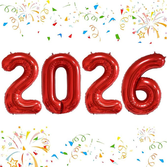 KALOR 42 Inch 2026 Red Foil Mylar Number Balloons, Giant 2026 New Years Decorations for 2026 Happy New Year Eve and Graduations Party Supplies