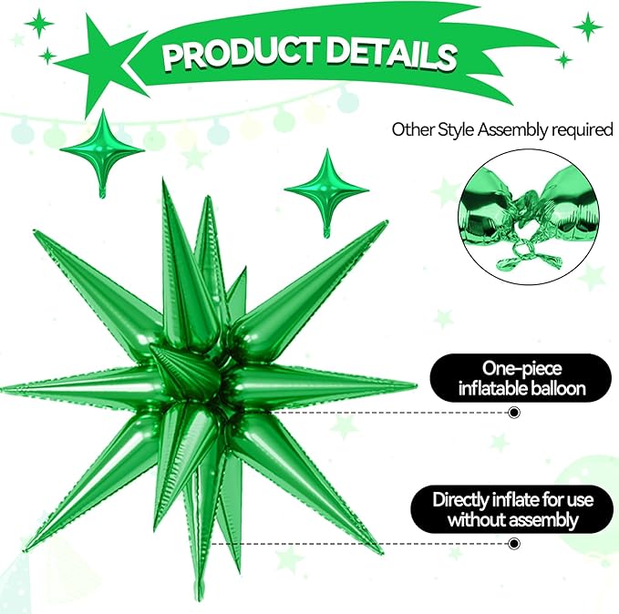 18 Pcs Pink Green Star Balloons, Green and Pink Balloon with 6 Pcs 22-Inch Explosion Star Balloons 12Pcs 10-Inch Four Pointed Stars Foil Balloon for Wedding Forest Spring Birthday Party Decor