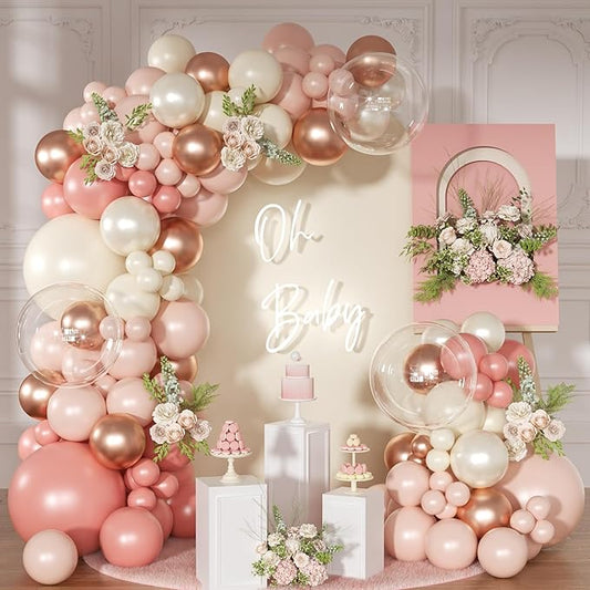 Dusty Pink Balloon Arch Kit 126 Pcs Retro Blush Pink and Metallic Rose Gold Balloon Arch Garland Kit for Wedding Birthday Baby Shower Gender Reveal Bridal Decorations