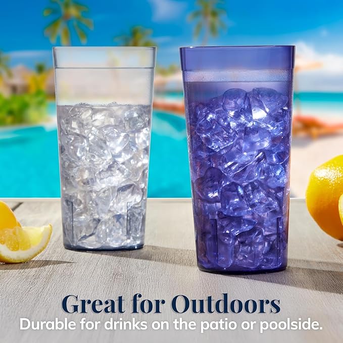 Party Outlaw Orange Plastic Cup Tumblers 6 Pc 20oz Lightweight, Heavy Duty Stackable Cafe Style Plastic Glasses. Reusable & Dishwasher Safe Ice Tea & Water Cups