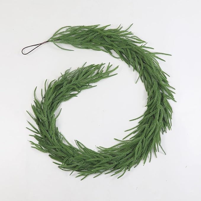6ft Christmas Norfolk Pine Garland, Real Touch Artificial Greenery Garland for Holiday Mantle Table Wall Fireplace Windows Indoor Outdoor Home Decorations(1, 6FT)
