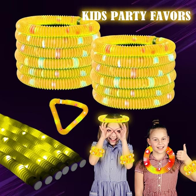 Yellow 12PCS Light Up Pop Fidget Tubes Party Favors-Glow in The Dark Party Supplies for Kids and Adults, Perfect for Festivals, Birthday Parties, Raves, Concerts, and Camping Decorations