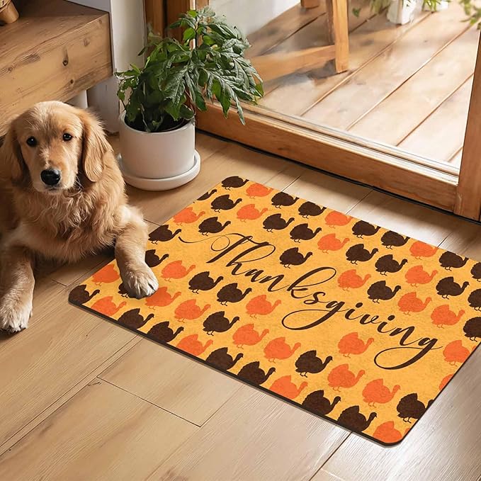 Fall Welcome Maple Leafs Decorative Door Mat, Autumn Thanksgiving Doormat for Indoor Outdoor Entrance Floor Mats,Fall Pumpkins Non Slip Harvest Vintage Decor Rubber Welcome Mats 16" x 24" Inch