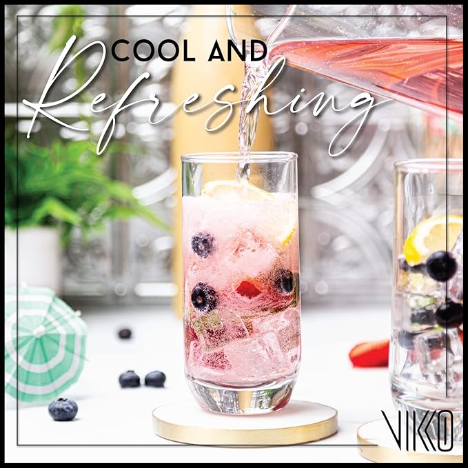Vikko Drinking Glasses, 12 Oz Drinking Glasses Set of 6, Crystal Clear Glass Cups for Water or Juice, Highball Glass Tumbler & Water Glasses for Drinking