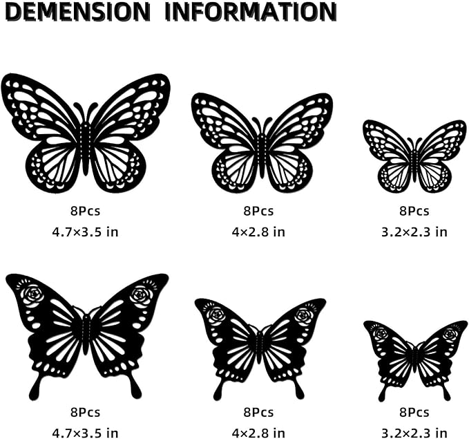 Halloween Black Butterfly Decorations Wall Decor,48Pcs 2 Styles 3 Sizes Butterflies Stickers for Cake Cupcake Toppers, 3D Paper Butterfly Decals for Birthday Goth Party Bathroom