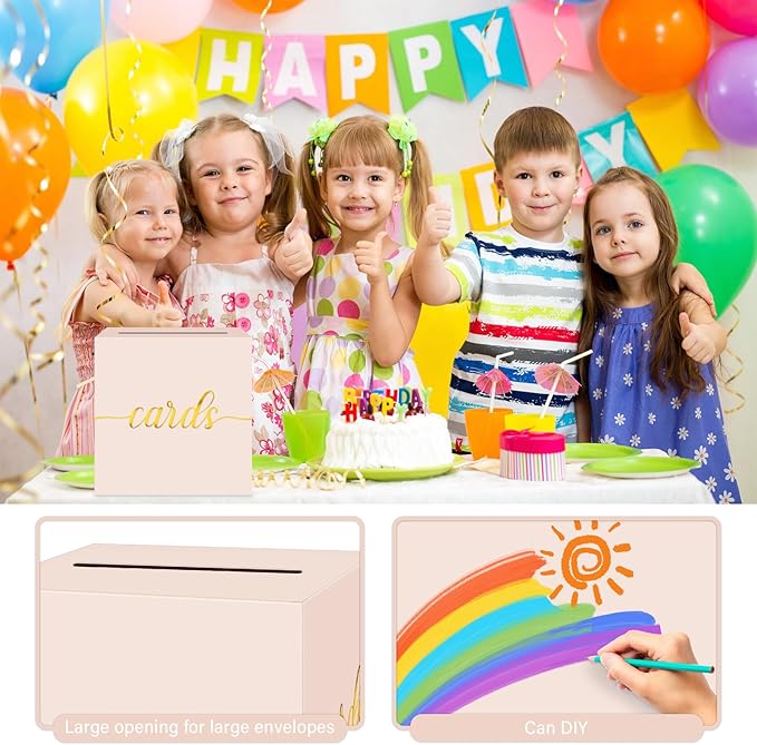 1 Pack Blush Pink and Gold Foil Card Box for Party, 8.7" Blush Pink Gift Card Box for Birthday, Wedding, Baby Shower, Retirement, Anniversary, Graduation, Raffle Ticket, Party