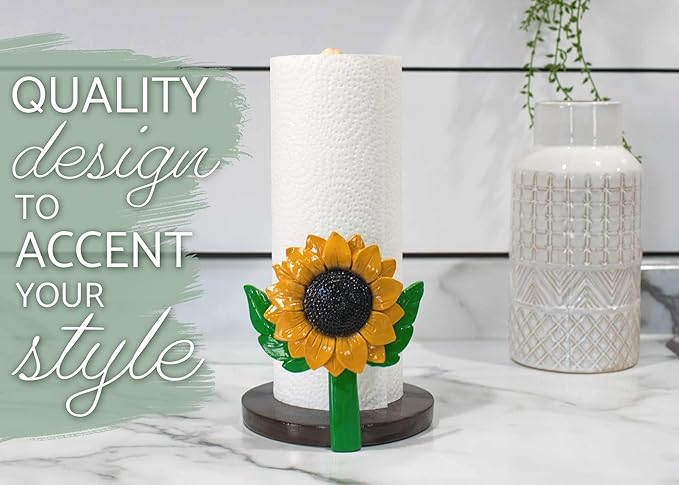 Elanze Designs Yellow Sunflower 12 inch Resin and Wood Paper Towel Holder